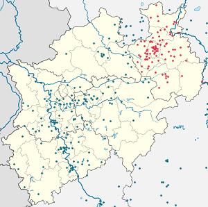 Kart over Regierungsbezirk Detmold med markører for hver supporter